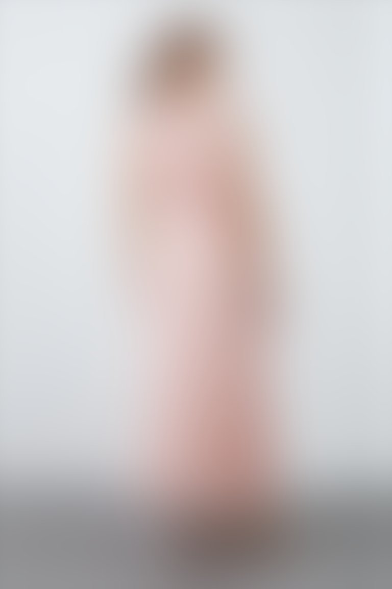 Zero Sleeve Upper Size Gathered Skirt Flounce Detailed Ankle Length Salmon Color Dress