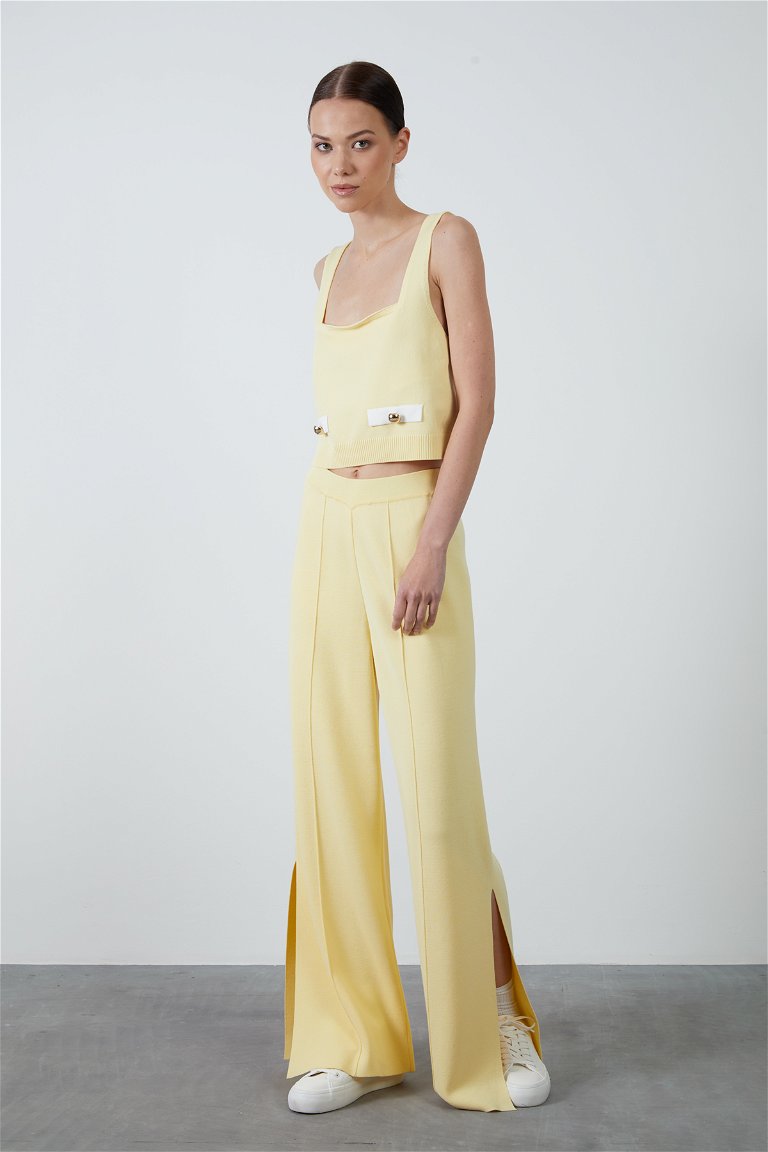 GIZIA - Yellow Knit Pants with Elastic Waist and Slit Sides