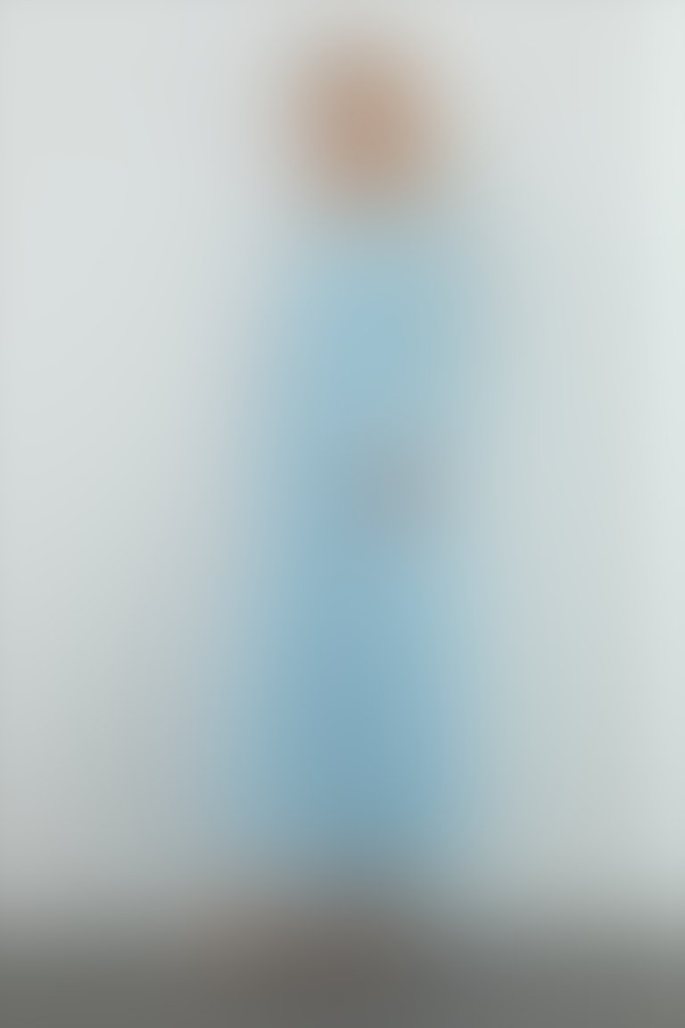 Yakası Taş İşleme Detaylı Eteği Kloş Mavi Abiye Elbise
