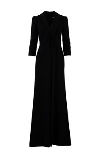 GIZIA - Asymmetrical Collar And Embroidered Detailed Long Black Dress