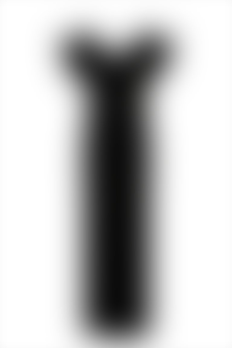 Şifon Garnili Omuz Detaylı Yırtmaçlı Uzun Siyah Abiye Elbise
