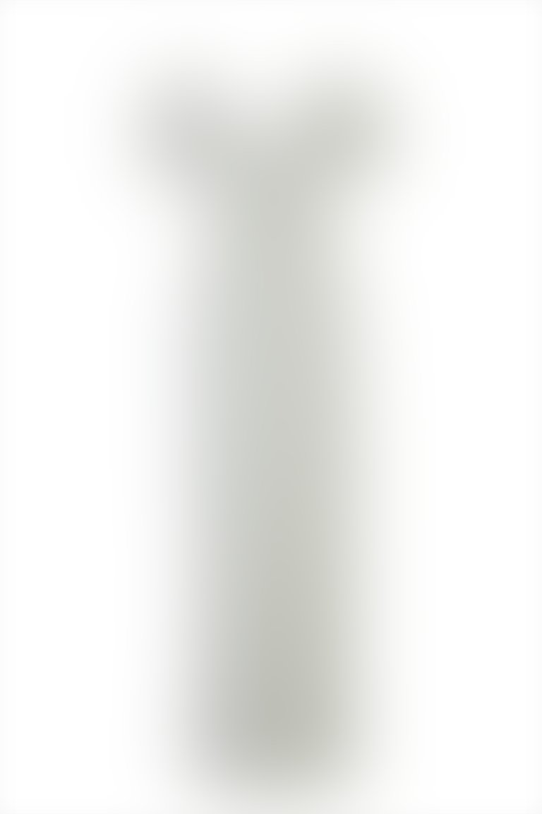 Şifon Garnili Omuz Detaylı Yırtmaçlı Uzun Ekru Elbise