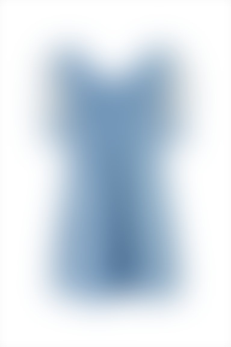 Sleeve Detailed V Neck Brooch Blue Satin Dress