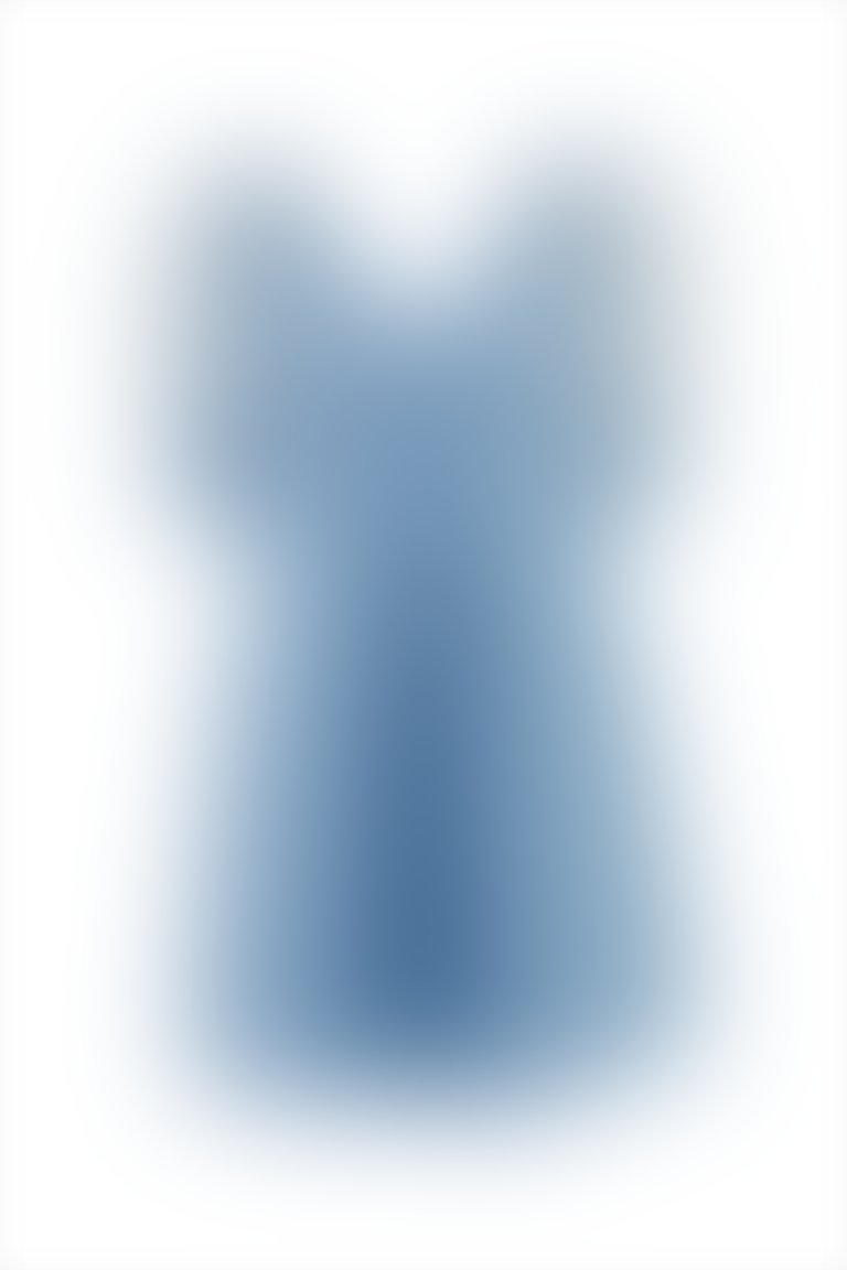 Sleeve Detailed V Neck Brooch Blue Satin Dress