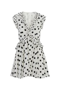 KIWE - Ruffle And Flounce Detail Polka Dot White Short Dress