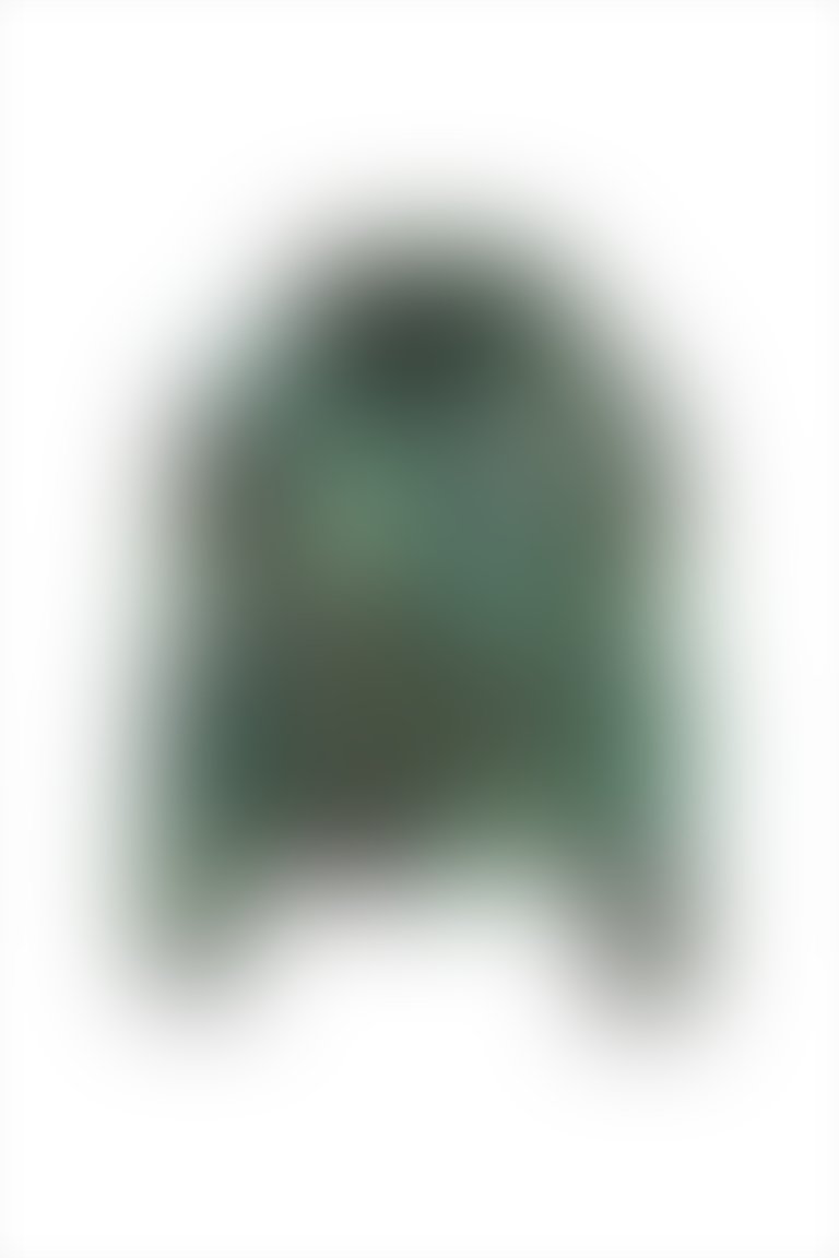 Nakış Detaylı Kısa Crop Boy Şişme Yeşil Mont