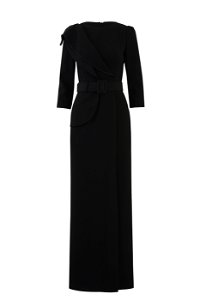 GIZIA - Asymmetrical Collar Detailed Belted Long Black Dress