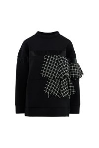 GIZIA SPORT - Plaid Tweed Garnish Black Sweatshirt