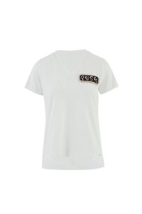 GIZIA SPORT - Embroidered Rim Detail V-Neck Basic White Tshirt
