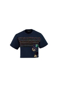 GIZIA - Embroidered Appliqué Detailed Navy Tshirt