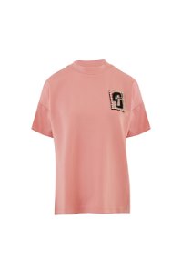 GIZIA SPORT - Embroidery Detailed Stand Up Collar Oversize Pink Tshirt