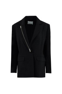 GIZIA - Zipper Detailed Oversize Form Black Jacket
