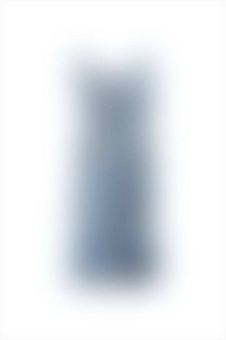 Lastik Büzgülü Kemerli Desenli Şifon Midi Mavi Elbise