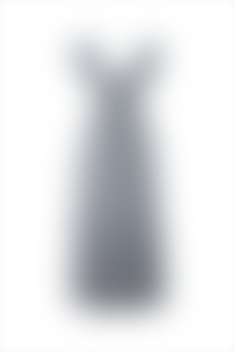 Gingham Volan Sleeve Belt Long Grey Dress