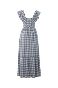 KIWE - Gingham Volan Sleeve Belt Long Grey Dress