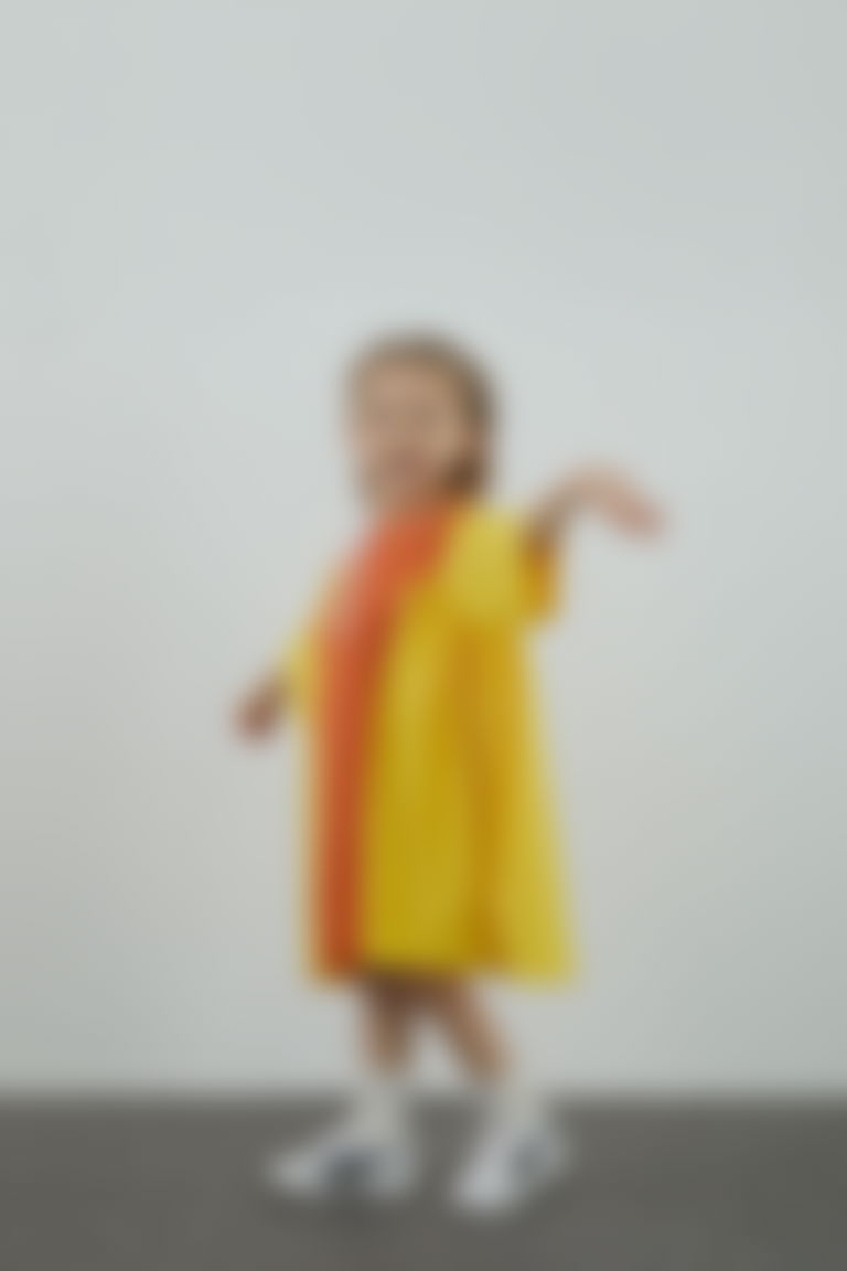 Yellow Girl's Dress with Contrast Trim and Side Ruching Detail