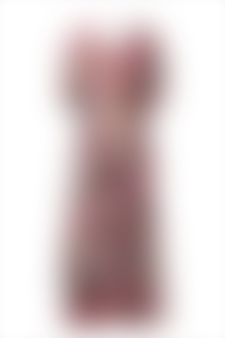 Minik Dantel Şeritli Uzun Desenli Şifon Pembe Elbise