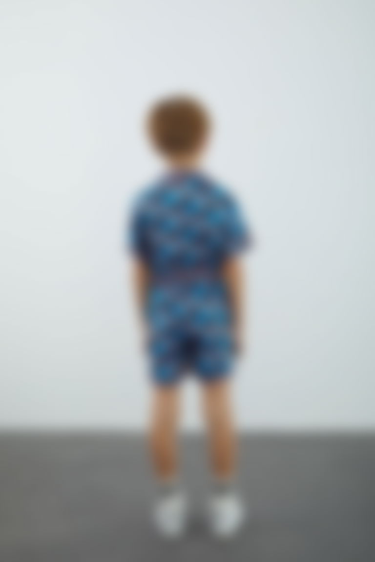 Geometric Patterned Blue Satin Boy's Shorts