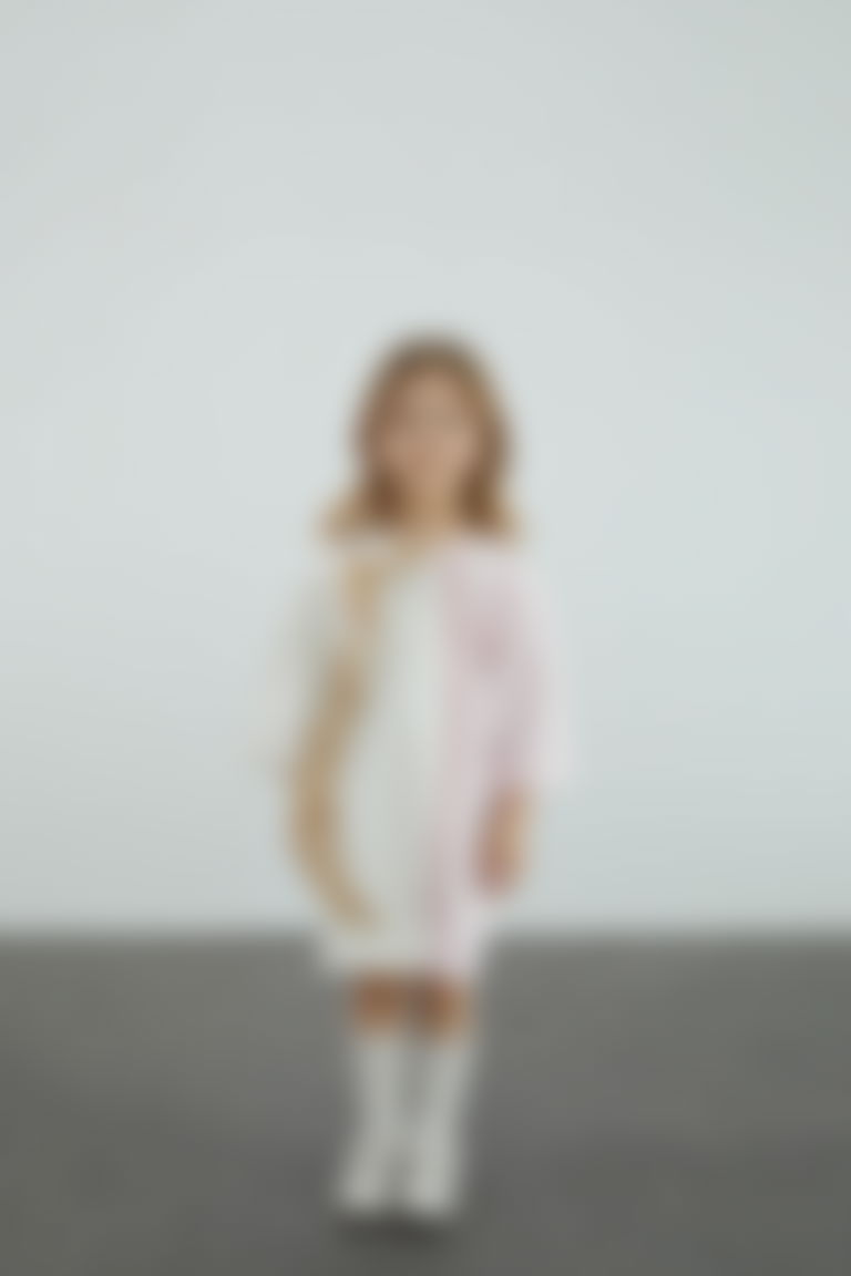 Garni Ve Nakış Detaylı Ekru Kız Çocuk Sweatshirt Elbise