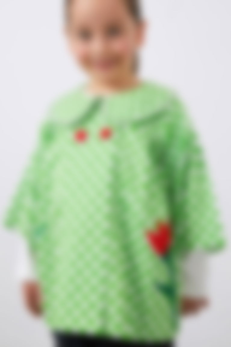 Embroidery Detailed Baby Collar Green Girl's Cotton Jacket