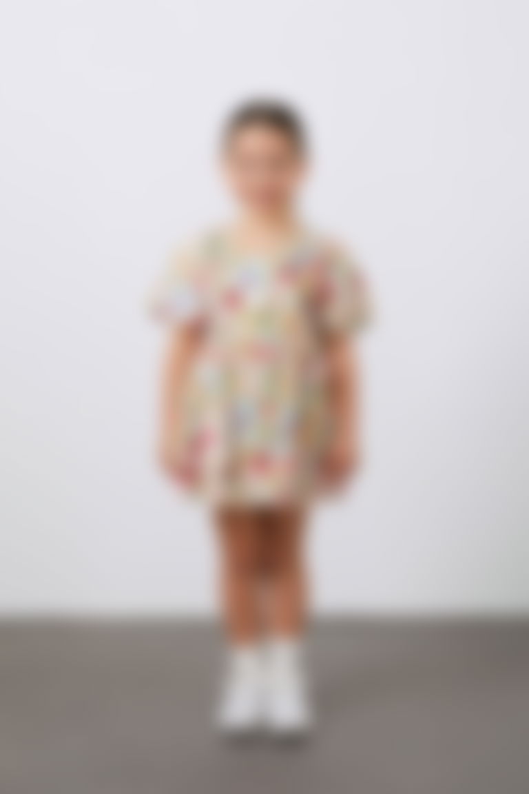 Desenli Mini Kız Çocuk Keten Elbise