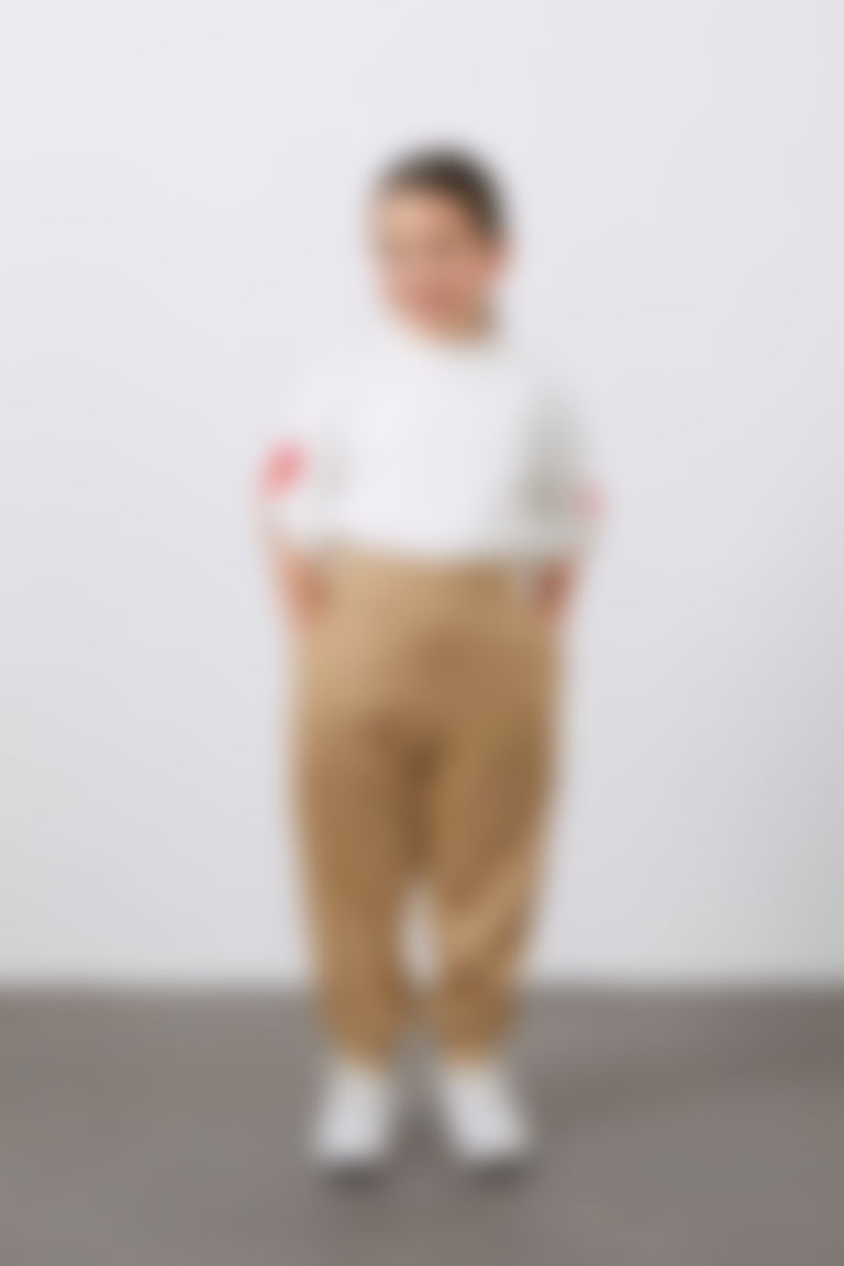 Brown Boy's Trousers with Side Embroidery Applique Detailed Pockets