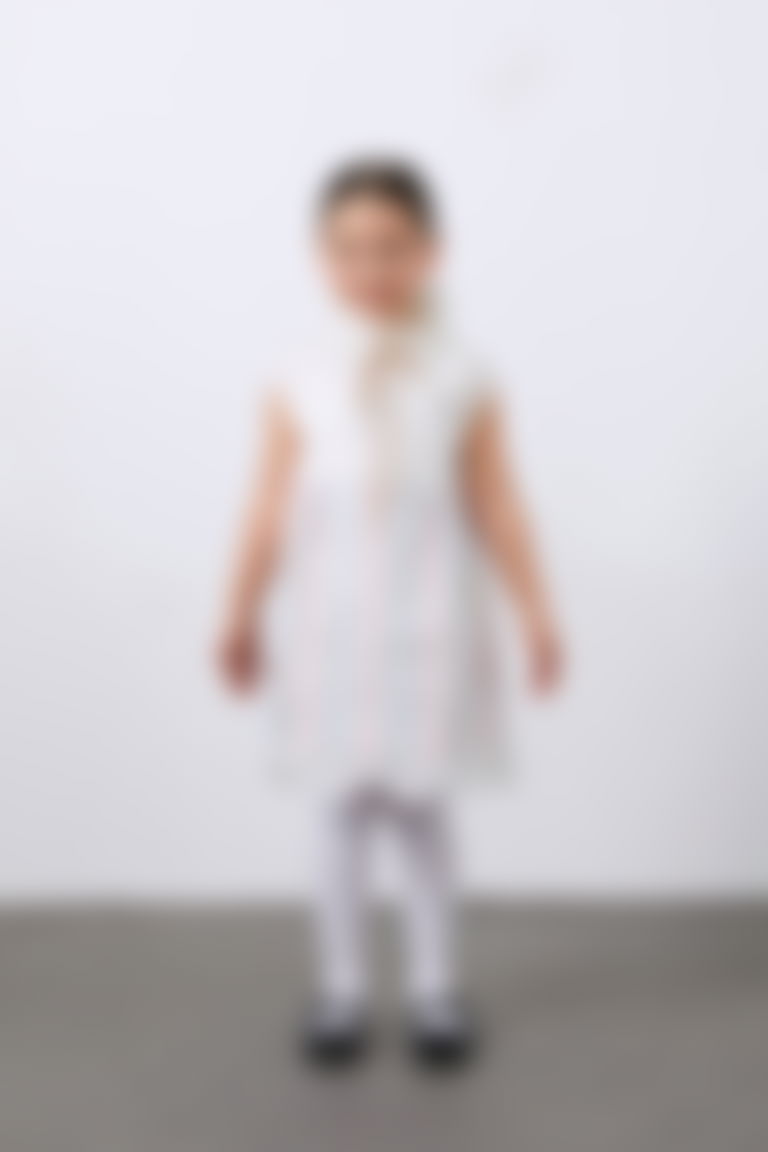 Fisto Detaylı Keten ve Poplin Karışık Ekru Kız Çocuk Elbise