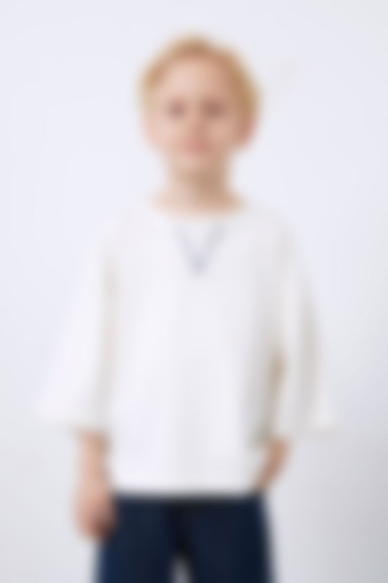 White Boy's T-Shirt with Collar Embroidery Detail