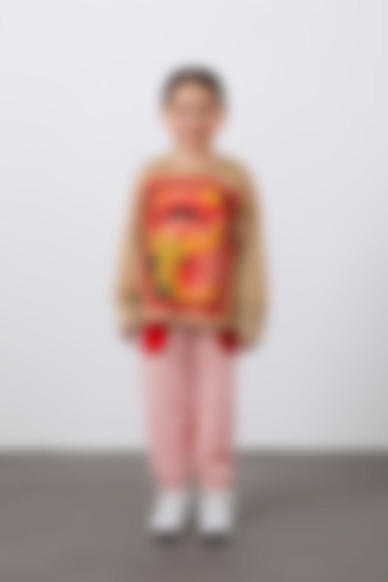 Baskı Detaylı Uzun Kollu Bej Kız Çocuk Sweatshirt