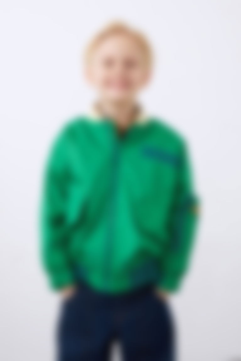 Green Boy's Zippered Jacket with Embroidery and Pocket Detail