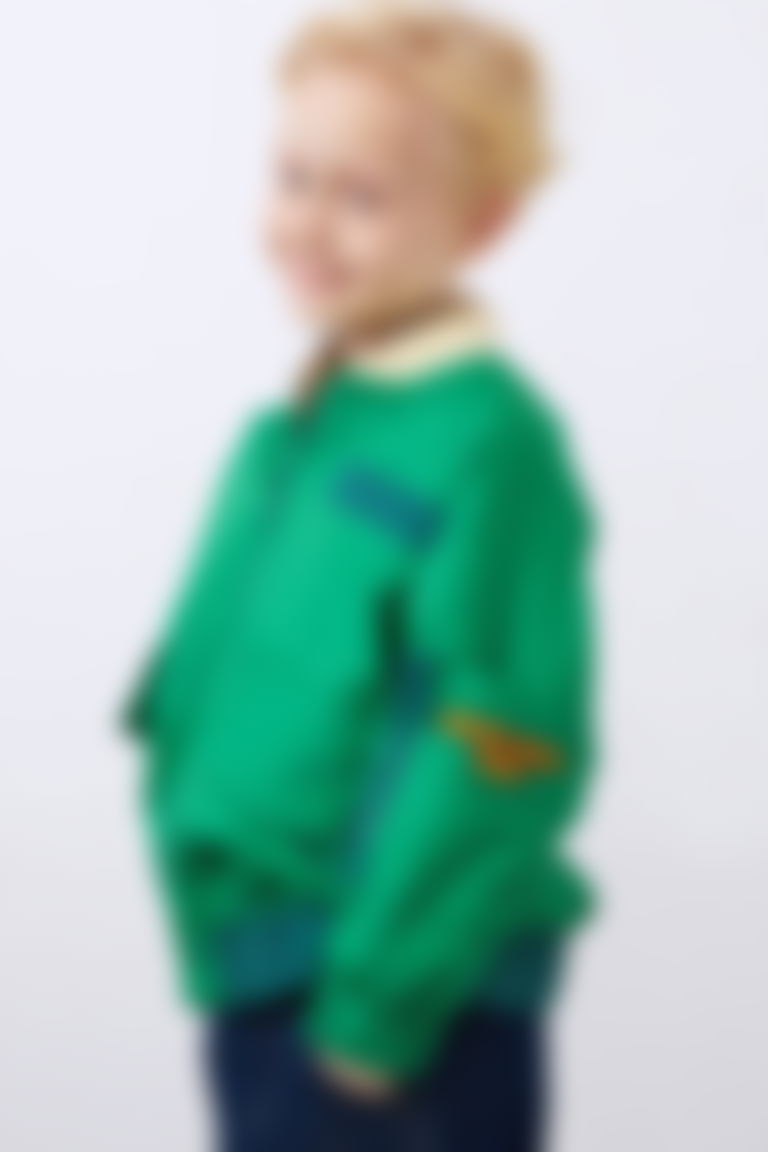Green Boy's Zippered Jacket with Embroidery and Pocket Detail