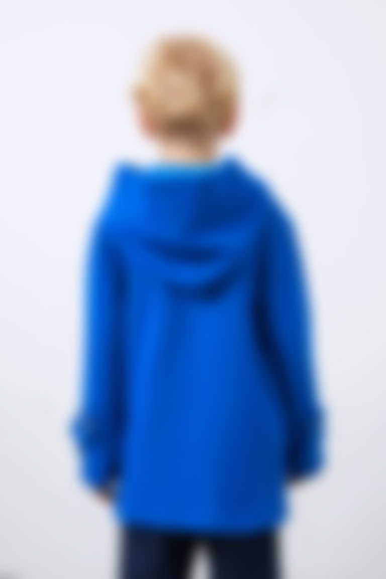 Blue Boy's Hooded Cashmere Coat with Button Detail