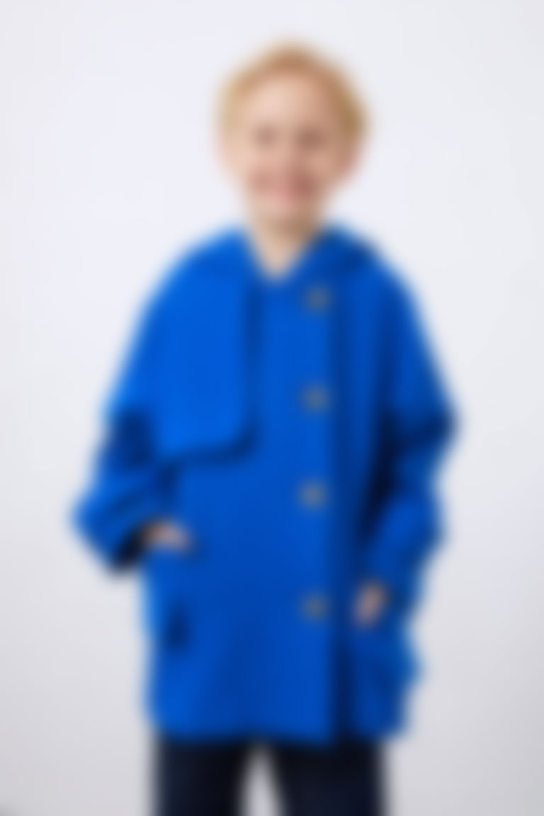 Blue Boy's Hooded Cashmere Coat with Button Detail