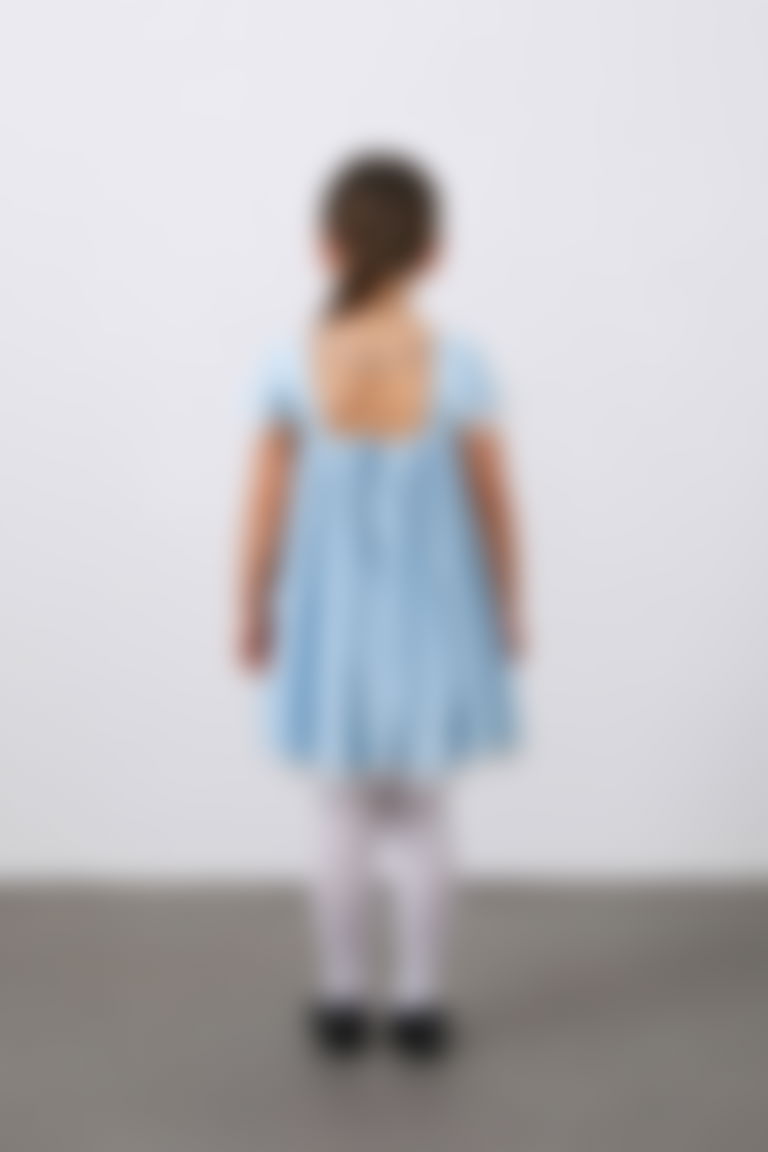 Ruffled Pleated Blue Girls' Dress