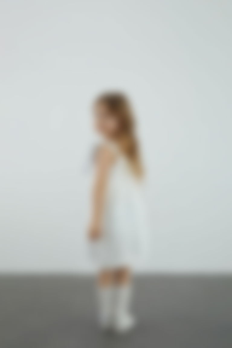 Off-White Girl's Poplin Dress with Trim Detail