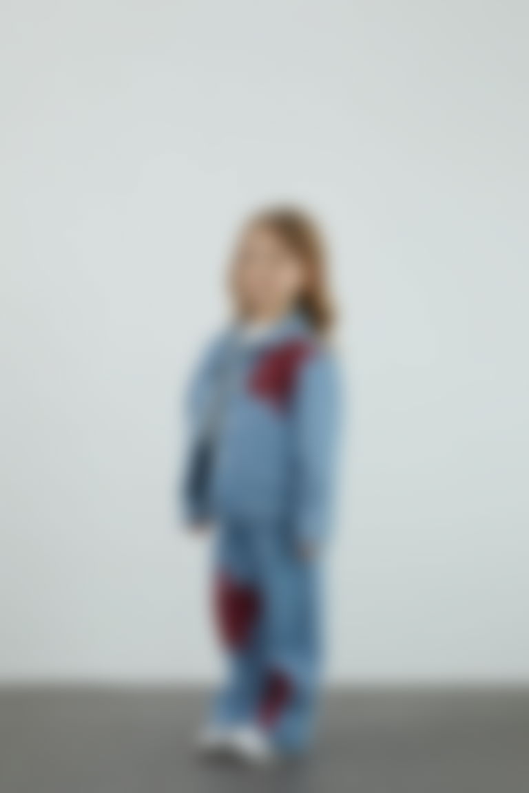 Baskı Detaylı Mavi Jean Kız Çocuk Ceket