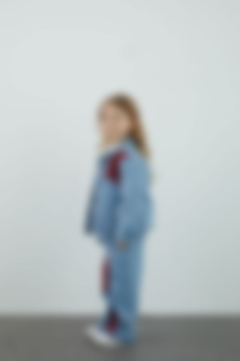 Baskı Detaylı Mavi Jean Kız Çocuk Ceket