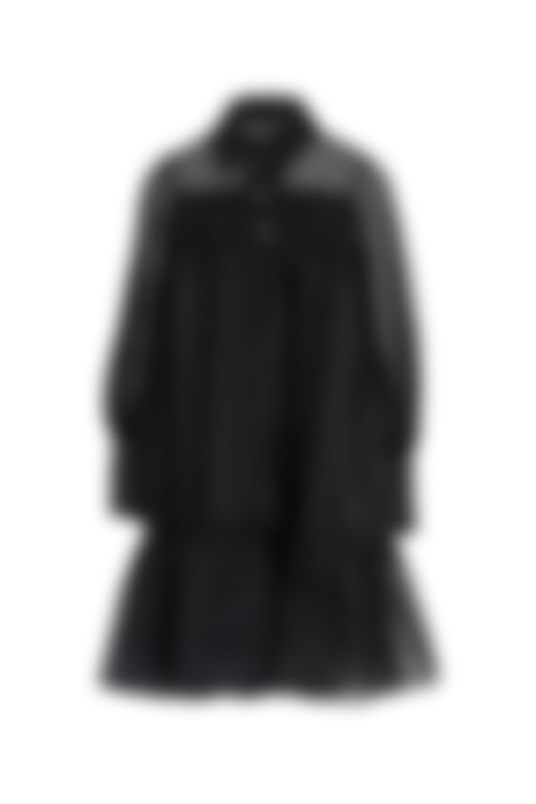 Çıkarılabilir Çiçek Detaylı Etek Ucu Büzgülü Transparan Siyah Elbise