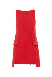 GIZIA - Front Zipper Detail Sleeveless Red Dress