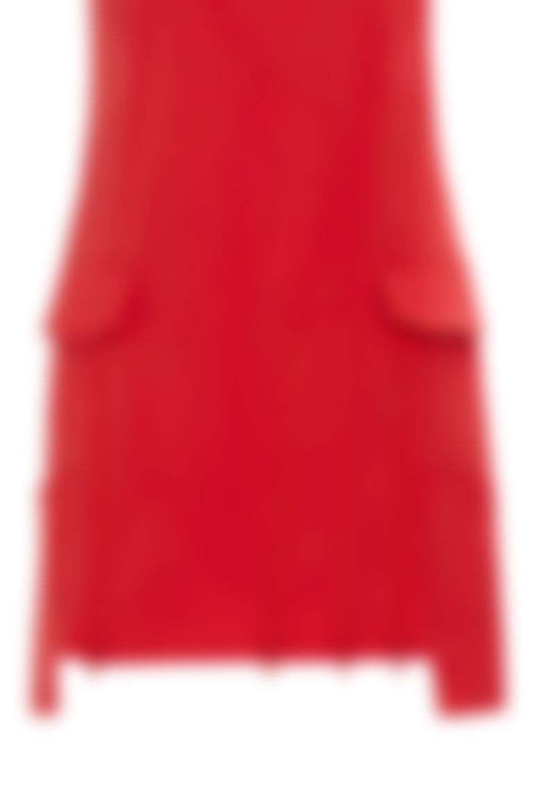 Front Zipper Detail Sleeveless Red Dress
