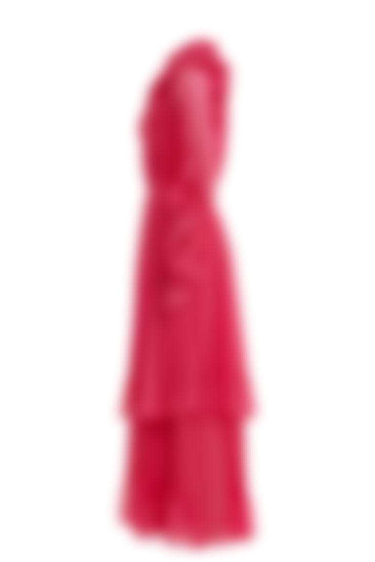 Ruffle Detailed Long Pink Chiffon Dress