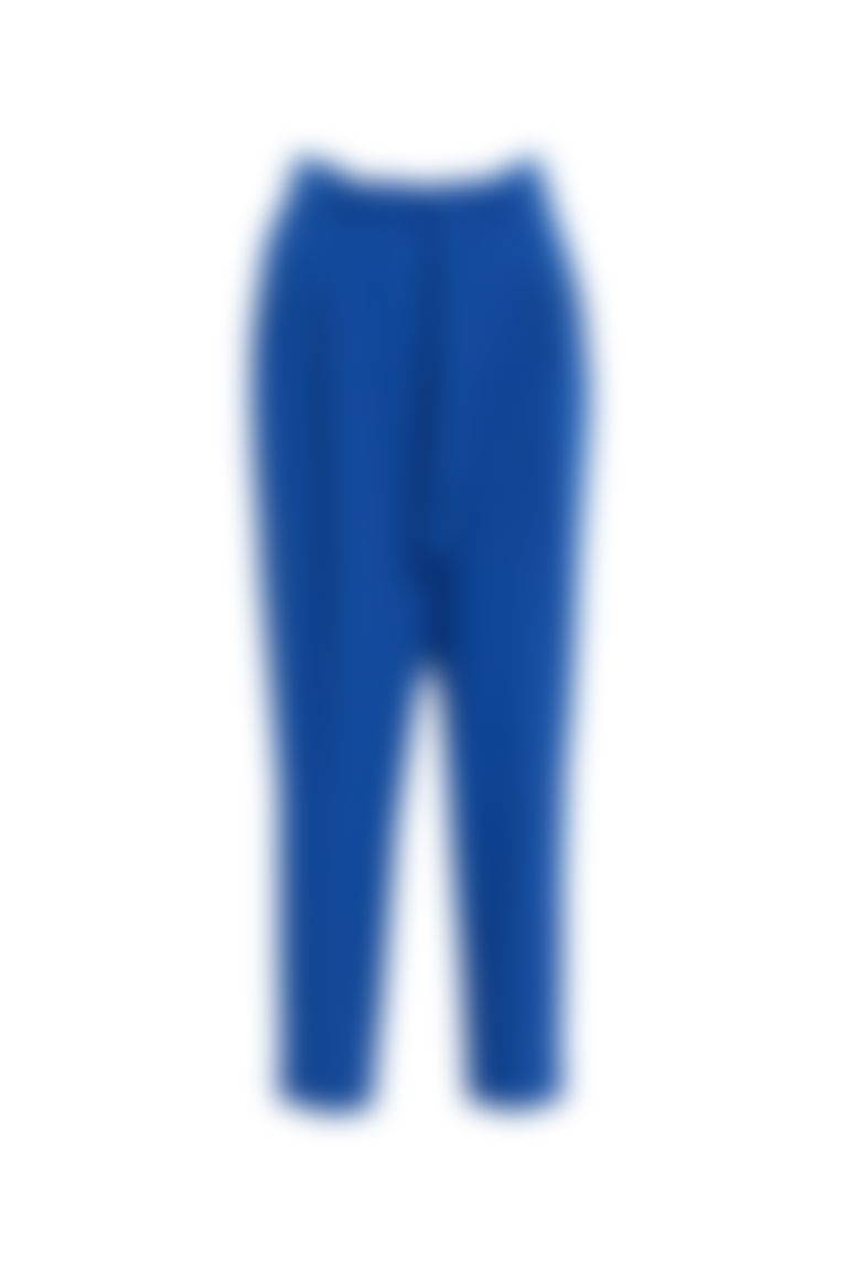  Kemerde Bağlama Detaylı Ön Pili Katlamalı Mavi Pantolon