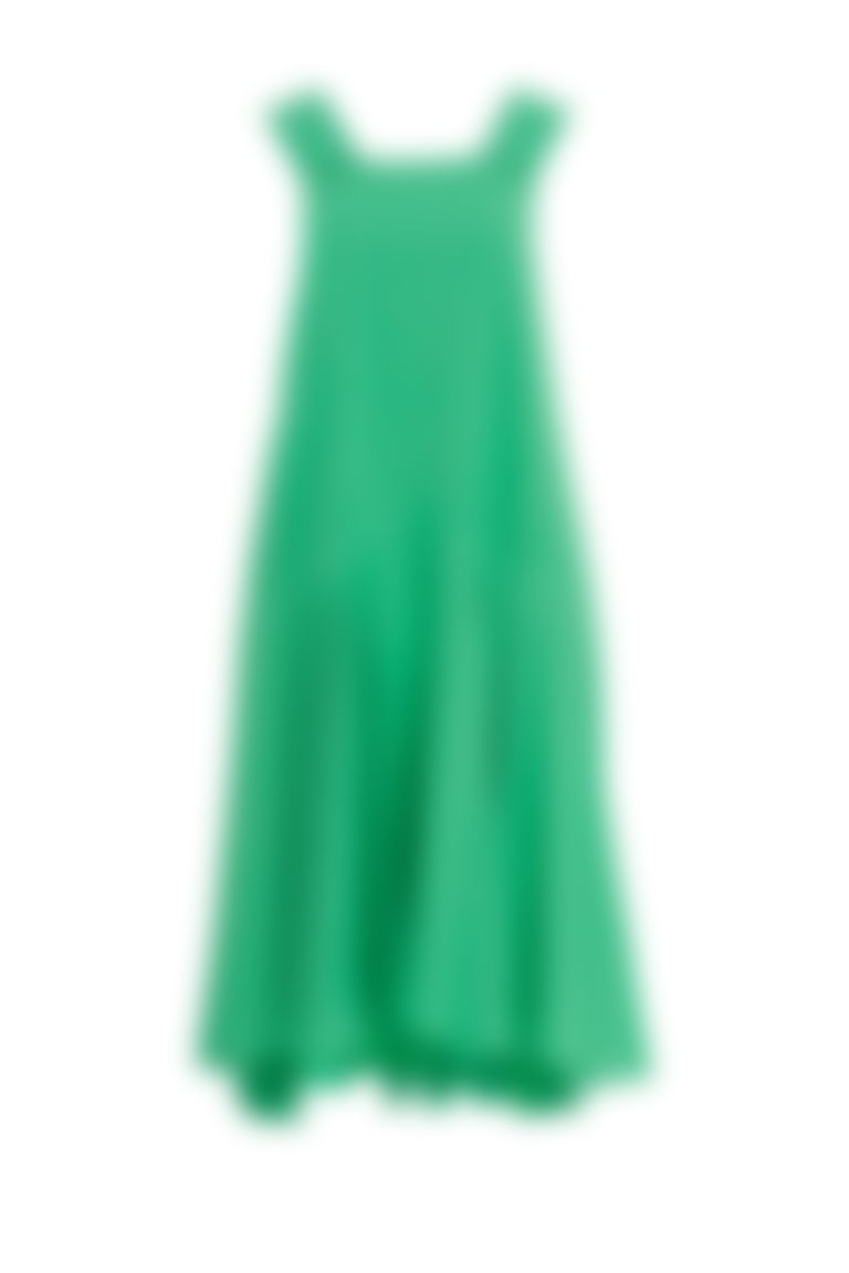 Askıları Nakışlı Ve İşlemeli Midi Boy Yeşil Elbise
