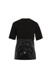 KIWE - Önü Yarım Fermuarlı Büzgülü Kısa Kollu Siyah Bluz