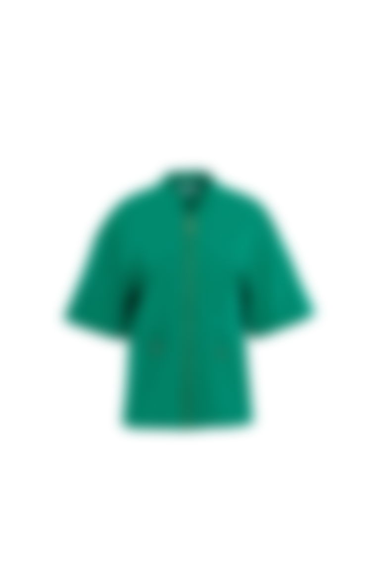 Metal Fermuarlı Beli Ayarlamalı Kısa Kollu Yeşil Bluz