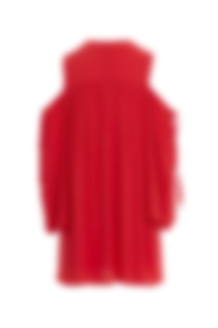 Omuzları Pencere Detaylı Göğsü Büzgülü Kol Bağlamalı Kırmızı Elbise