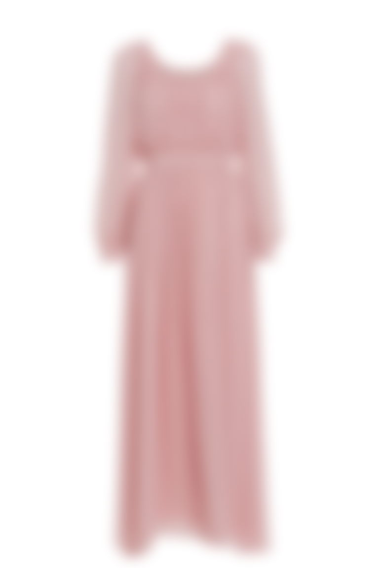 Yakası Taş İşleme Detaylı Eteği Kloş Pembe Abiye Elbise