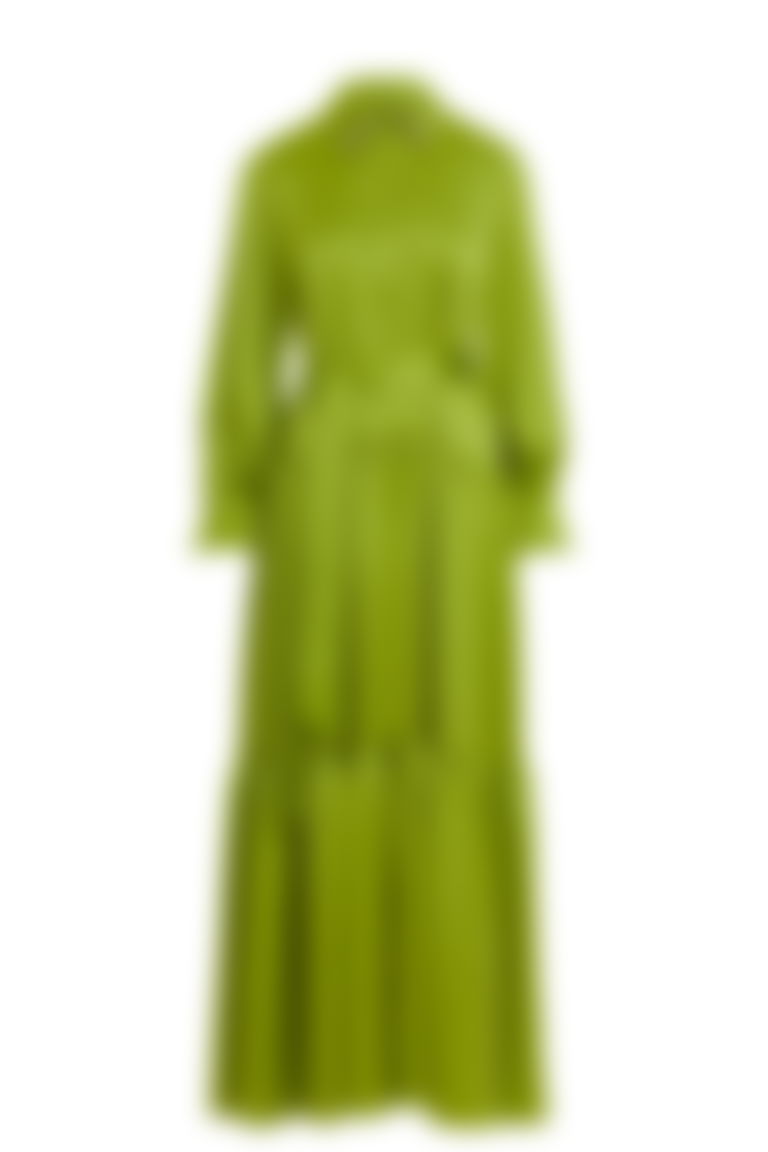 Satin Green Dress with Embroidered Belt