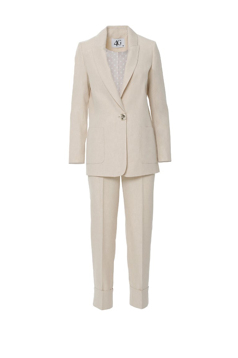 4G CLASSIC - Big Metal Buttoned Double Turn Ups Beige Suit